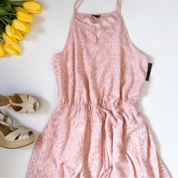 NWT MOSSIMO Flowy Pink Peach Solid geometric sheer dress - Picture 2 of 7